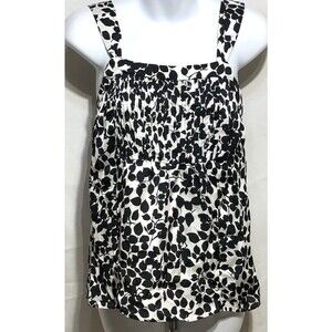 Mark Eisen Camisole Tank Top XS Blk Wht Floral Strappy Smocked Flowy Cottage